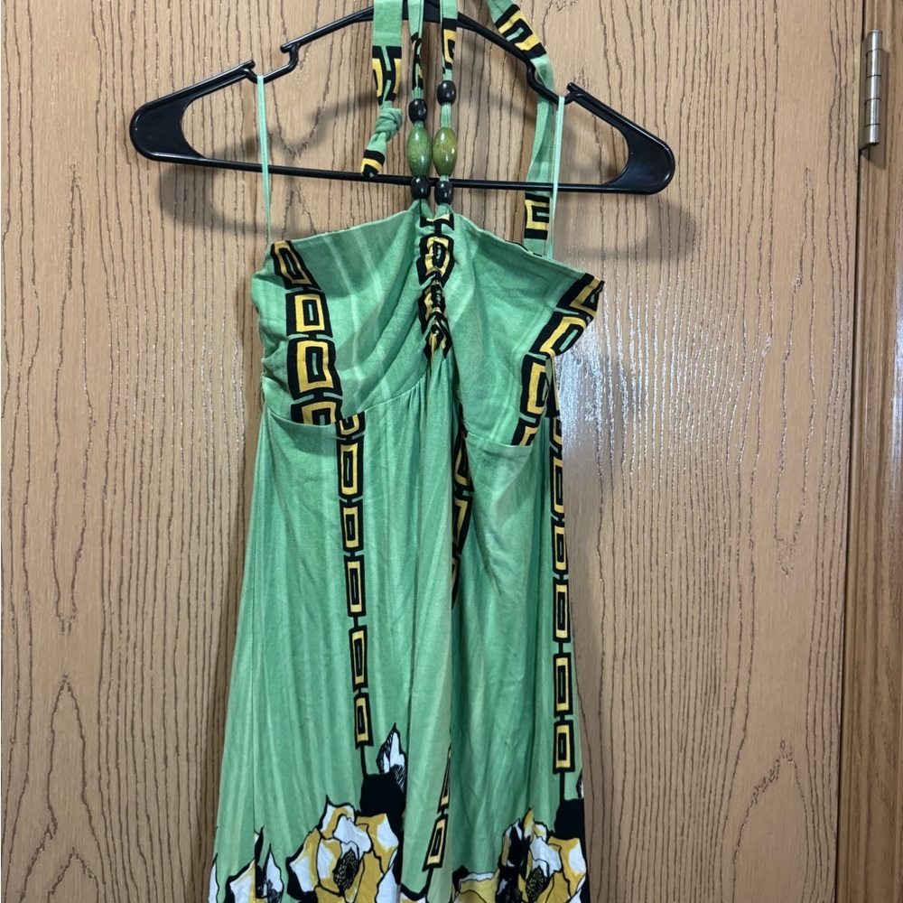 Green Halter Dress with Geometric Pattern size M